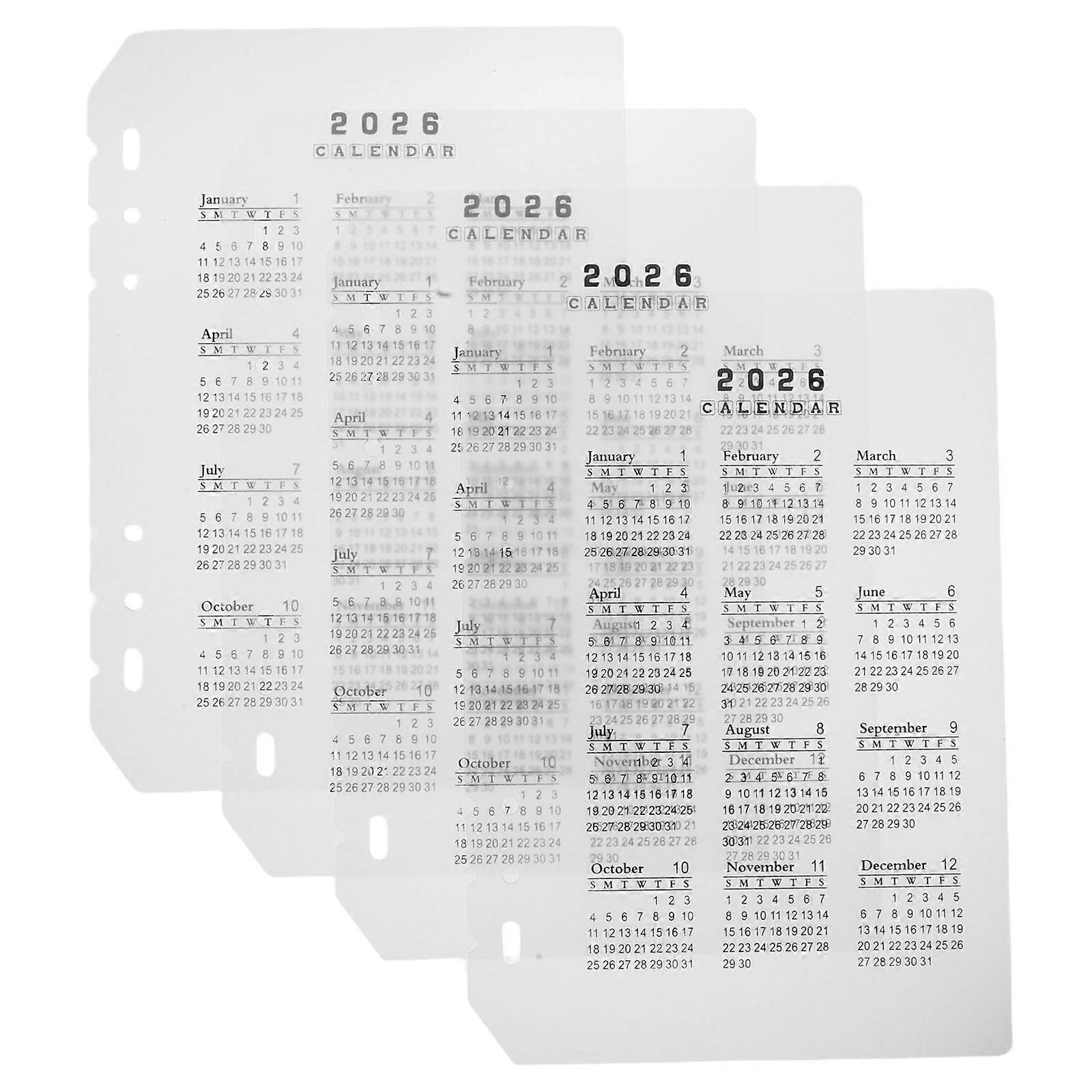 Binder Inserts Transparent Plastic for Date Organization 12Pcs Calendar 2026
