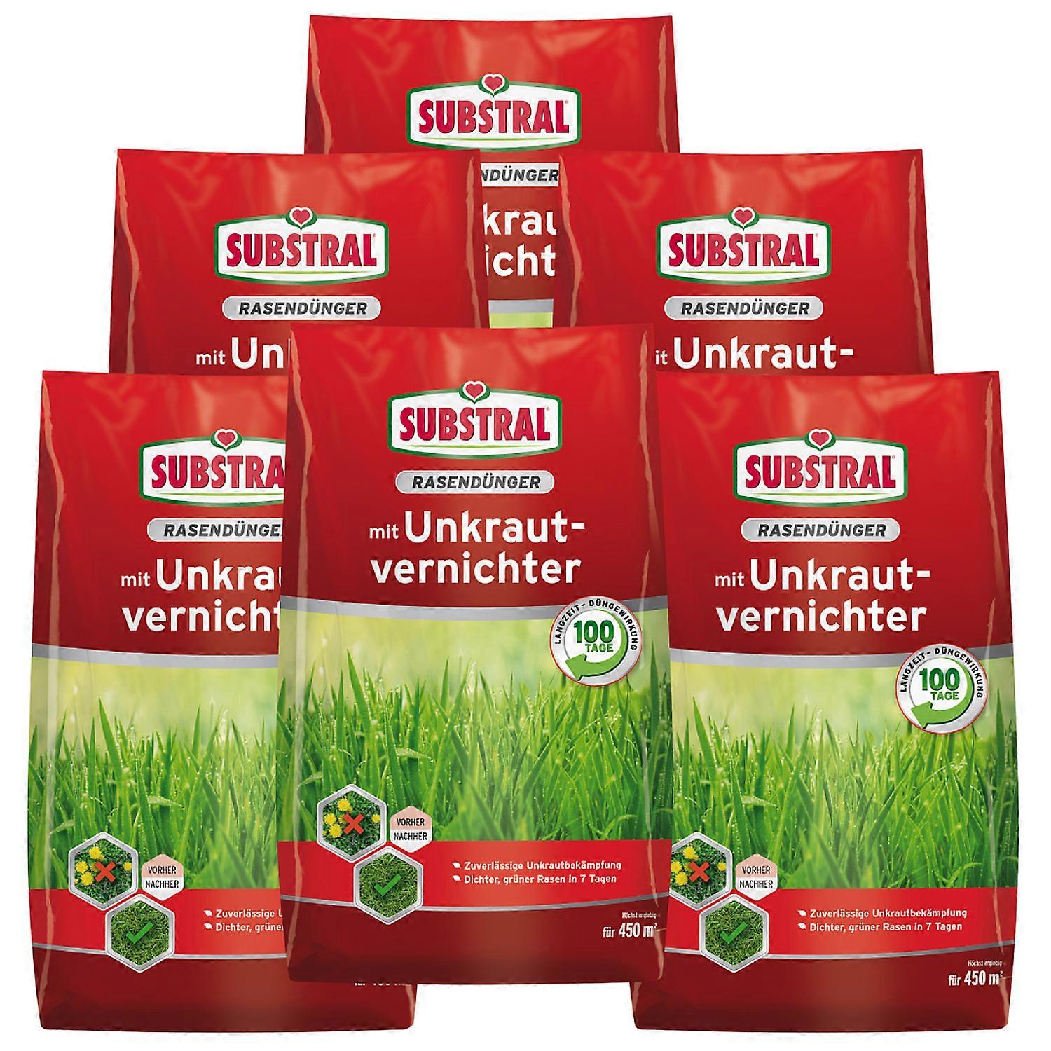 6 x SUBSTRAL® lawn fertilizer with weed killer, 9 kg