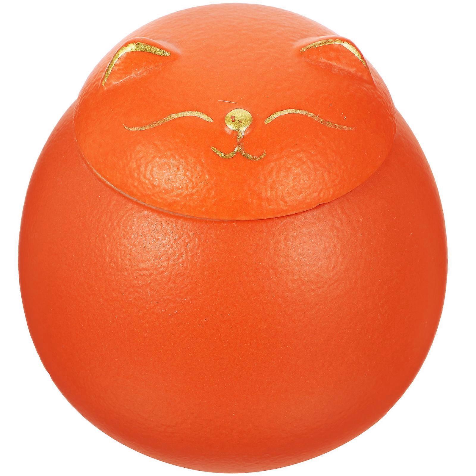 Ceramic Cat Shape Candy Jar for Tea Storage Orange 4Pcs Dustproof Canisters