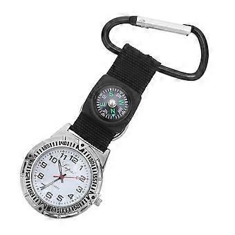 Bergbeklimmen horloge met kompas Pocket verpleegster horloge karabijnhaak ontwerp eenvoudige mode horloges (zwart)