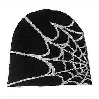 Black Spider Web Knit Hat, Stretch Knit Hat Men Women, Flip Up Winter Warm Hats Unisex Skull Hat, Spider Web Halloween Skull Knit Hat, Cool Gothic Gif