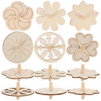18pcs Wooden Gyro Crafts DIY Drawing Gyro Toy Blank Wood Gyro Model Unpainted Wood Gyro