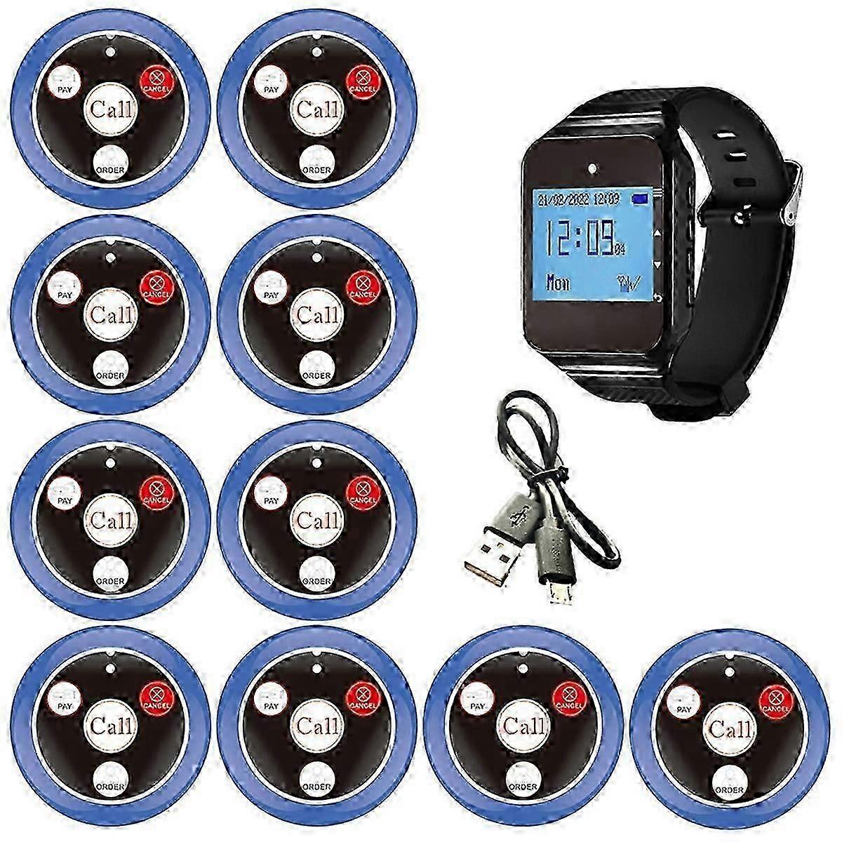 Restaurant pager waiter call system with clock call button, blue