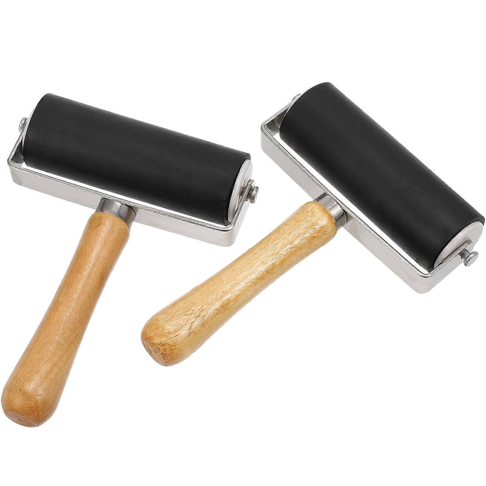 Rubber Ink Roller Tool for Printmaking Use 2Pcs Durable Black Craft Rollers