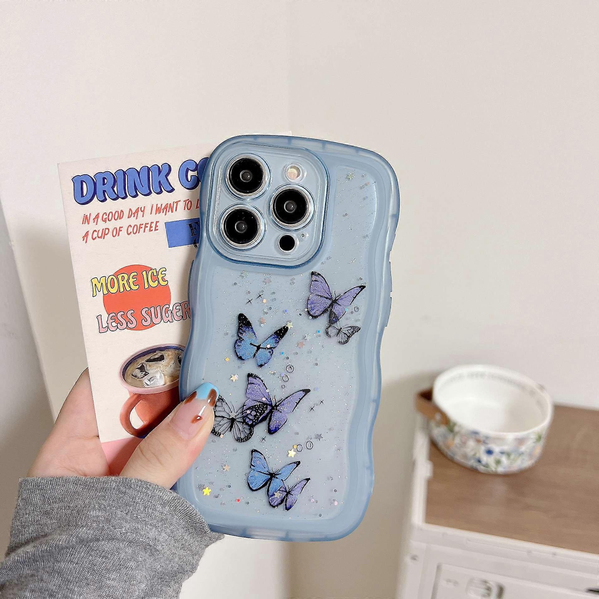 Case for iPhone 13 Wave Texture Glitter Clear Clear Blue