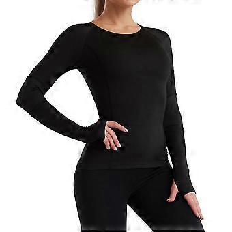 Women Seamless Long Sleeve Workout Shirts, Black XL Moisture-wicking Crew Neck Yoga Tops with Thumb Holes for Sports Running Athletic