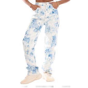 Jeansy damskie Boss z bawełny tie-dye, skrócone, proste