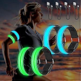 4 Pack Usb Rechargeable Led Light Wristbands, Reflective Led Running Wristband, Adjustable Flashing Band, Safety Led Light Wristband For Arm/wrist/ank