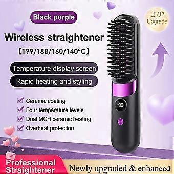 Brosse lissante sans fil, portable, 4 niveaux de température constante, anti-brûlure, affichage numérique LED, rechargeable par USB, pour tous types de cheveux, coiffure quotidienne