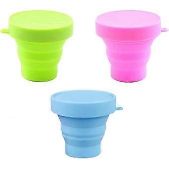 3 delar hopfällbara silikonmuggar, 170 ml hopfällbara silikonmuggar, återanvändbar bärbar hopfällbar resemugg, för picknick, utomhusvandring (rosa, blå-)