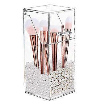 Organizador de Suporte para Pincéis de Maquiagem com Tampa e Pérola, Clear Square