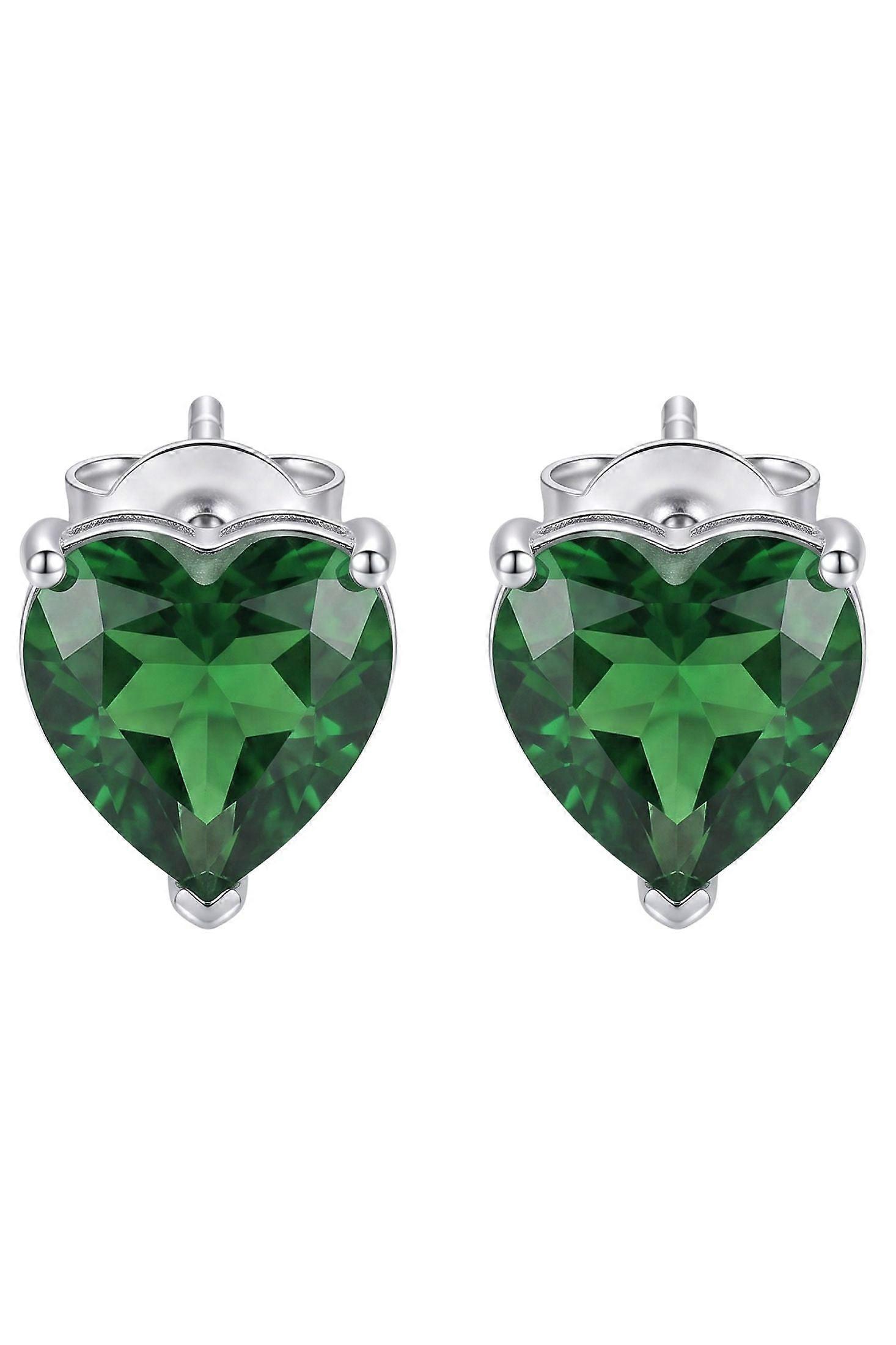 Amore Heart Emerald Stud Earrings Silver