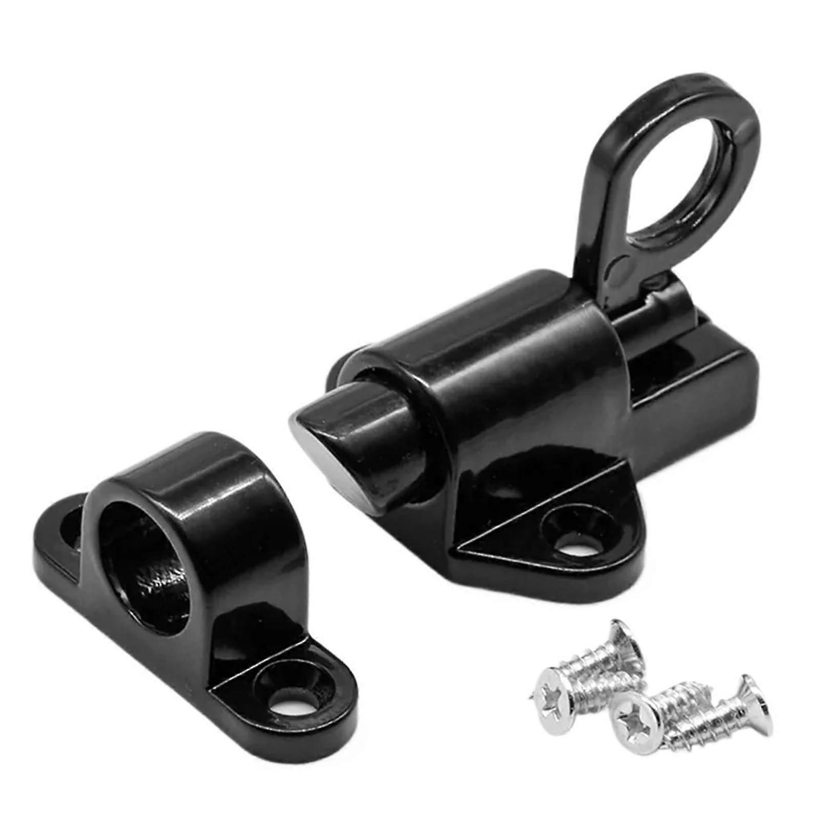 Black Automatic Door Bolt Latch with Spring Bounce Design and Security Pull Ring for Home Window Gate