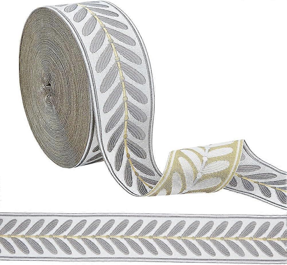 Polyester Ribbons Leaf Pattern Gainsboro 2-3/8 inch(60mm) 27.34 Yards(25m)/Roll