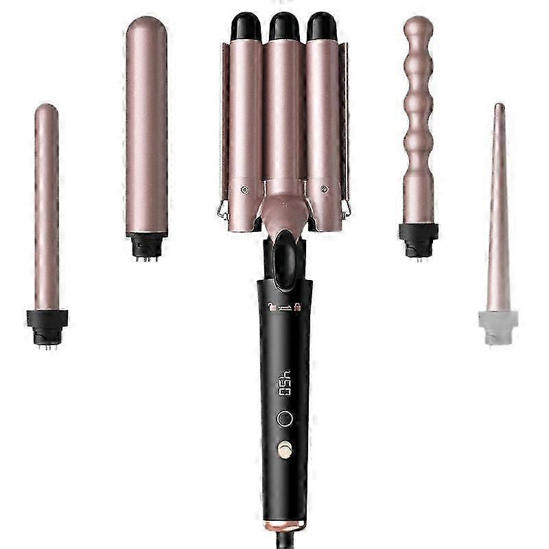 Versatile 5-in-1 Curling Iron Set with LCD Screen, Titanium Coating