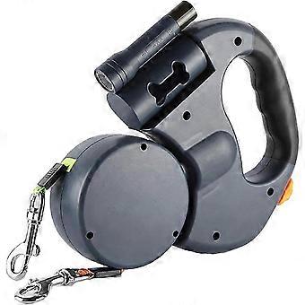 Double Dog Leash Retractable 360 Rotation Tangle Free with Reflective Strip and Flashlight for Small Medium Dogs