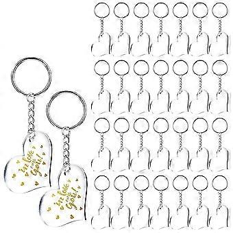 30 Blanks Clear Acrylic Blanks Heart Shape Plain Acrylic And 30 Pieces Key Chain Metal Key Rings Fo