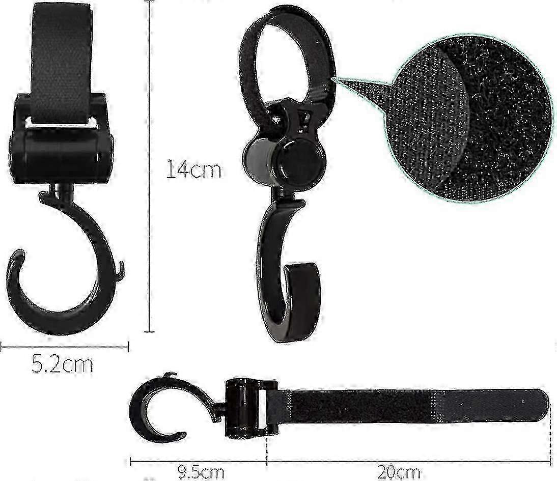 Universal 2-Pack Black Stroller Hooks Compatible with Baby Strollers