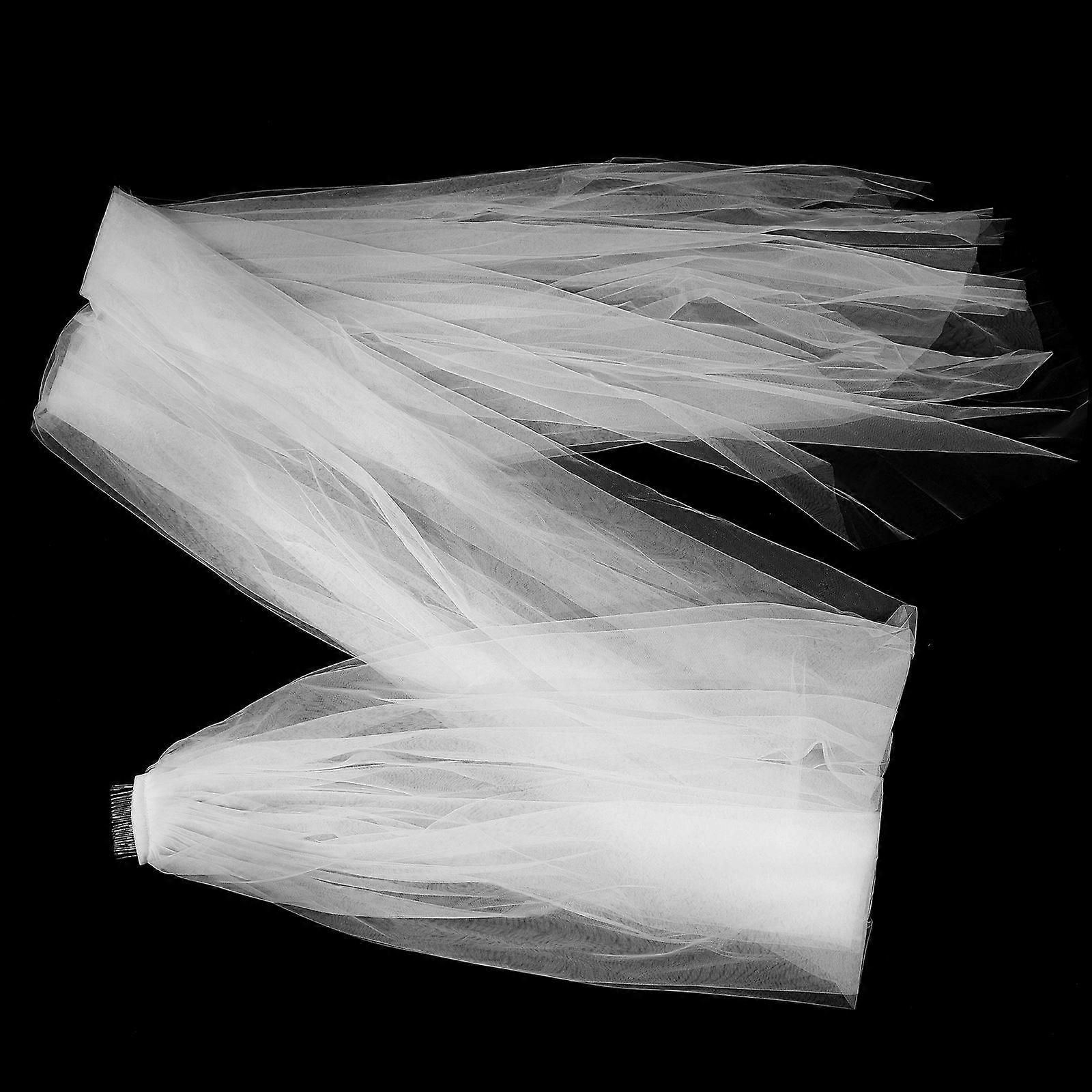 Long Wedding Veil Double Layer Veil for Bride with Comb White