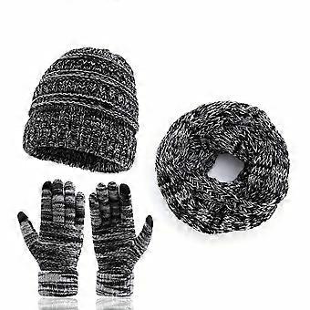 Winter Hat Scarf and Gloves Set, 3 Pcs Warm Knitted Beanie with Touchscreen Gloves for Men Women