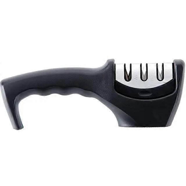 1pc Black 3 Stages Type Quick Sharpening Tool Knife Sharpener Handheld Multi Function With Non Slip Base Kitchen Knives