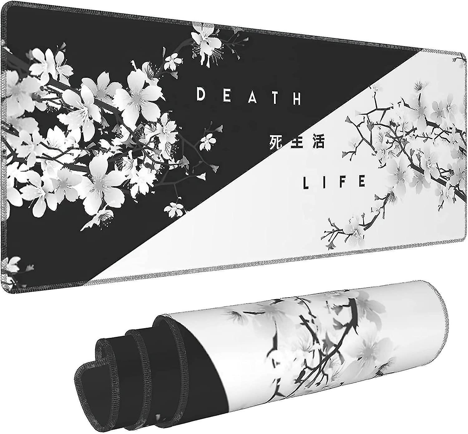 Black White Cherry Blossom Mouse Pad Japanese Sakura Death Life Extended Desk