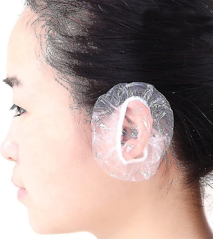 100pcs Protector de oído de tintorero de cabello desechable Cubre gorros de ducha para orejas claras