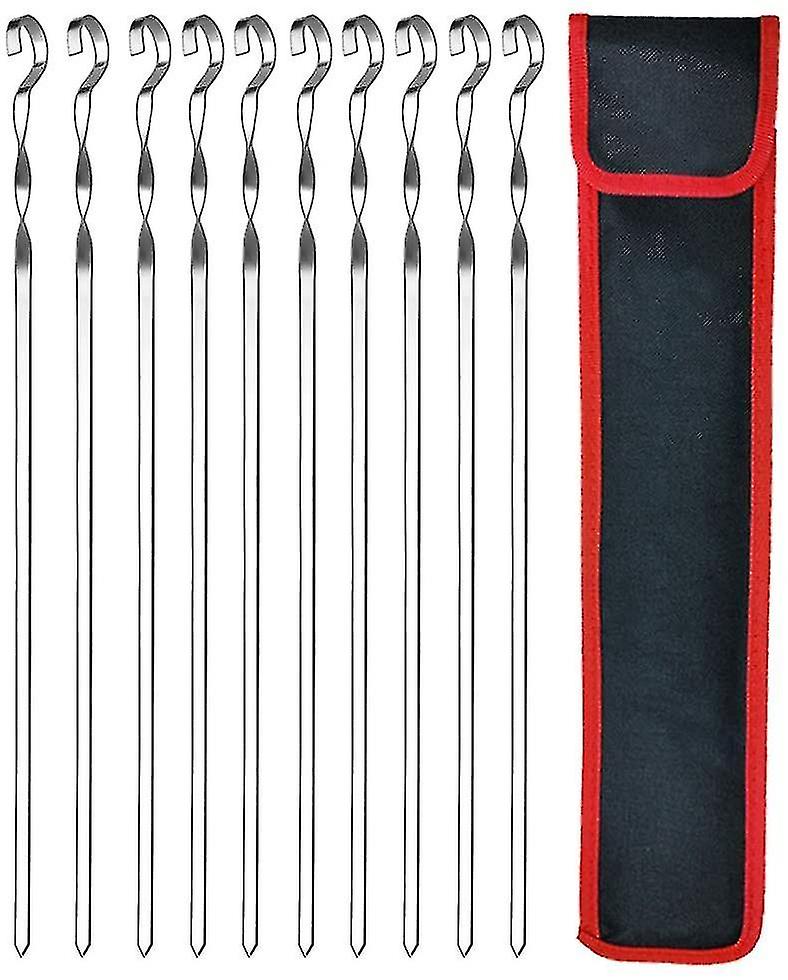 Set Of 10 Stainless Steel Metal Bbq Skewers Spiral Grill Sticks
