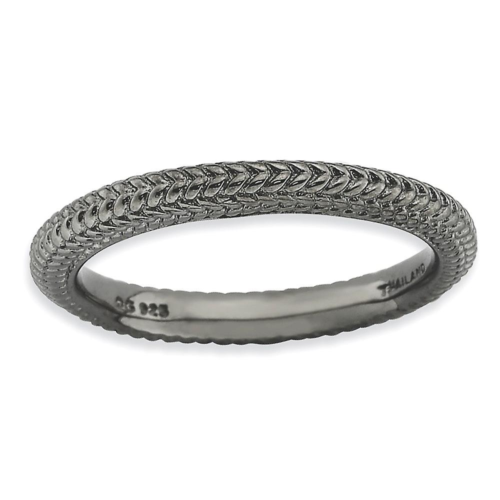 2.5mm 925 Sterling Silver Polished Patterned Ruthenium plating Stackable Black Plated Domed Ring-Stackable-Ring for Wome