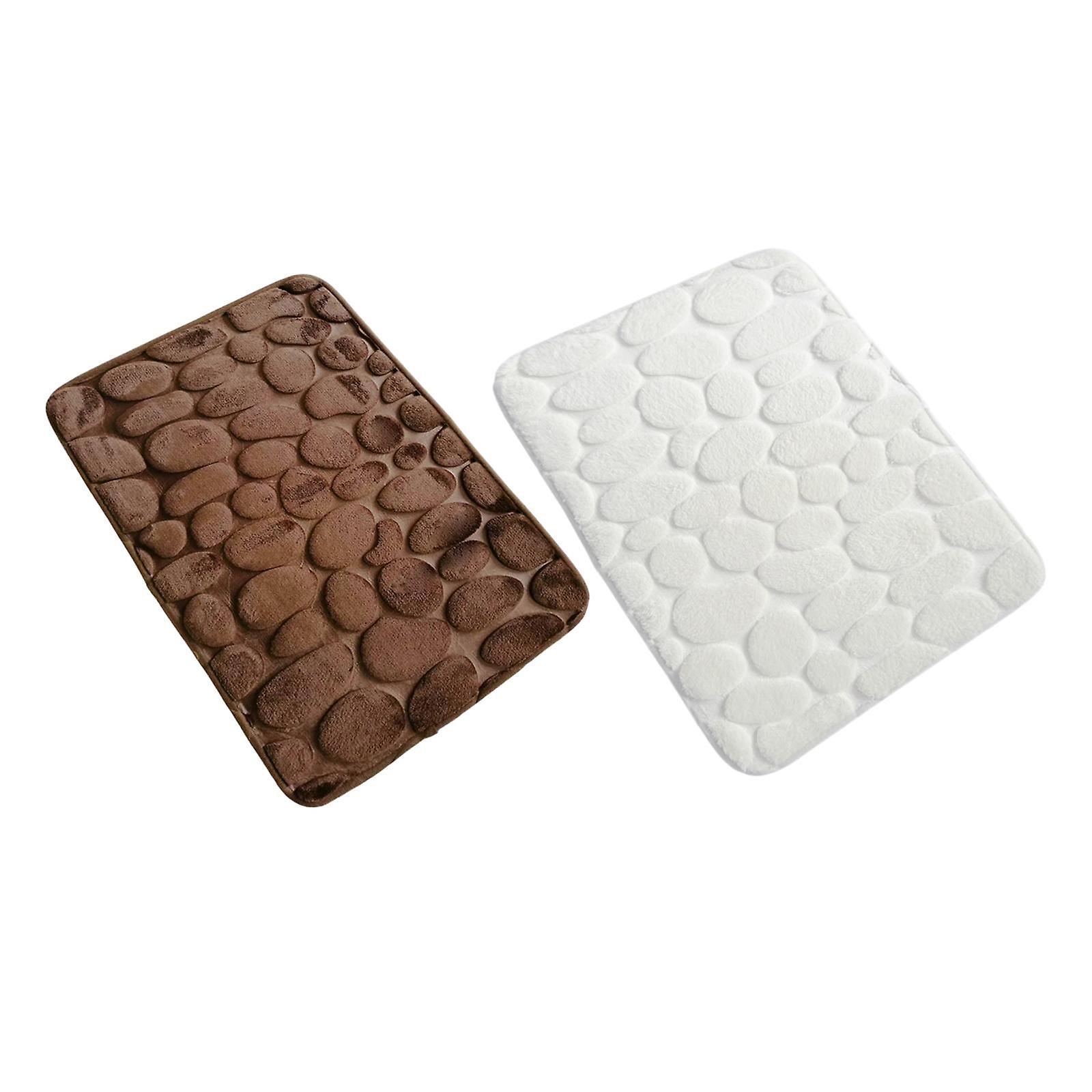 Bath Mat 3D Effect Cobblestone Embossed for Bathroom Milky white+Coffee