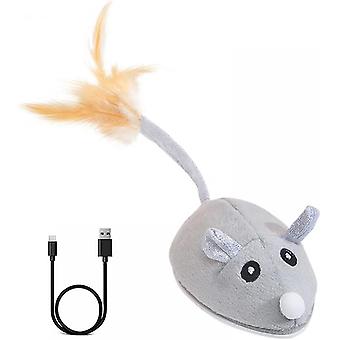 Interactive Cat Mouse Toy, Electric Moving Cat Toy Usb Rechargeable Smart Sensing Mouse Cat Toys With Feather Tail For Indoor Cats Kittens