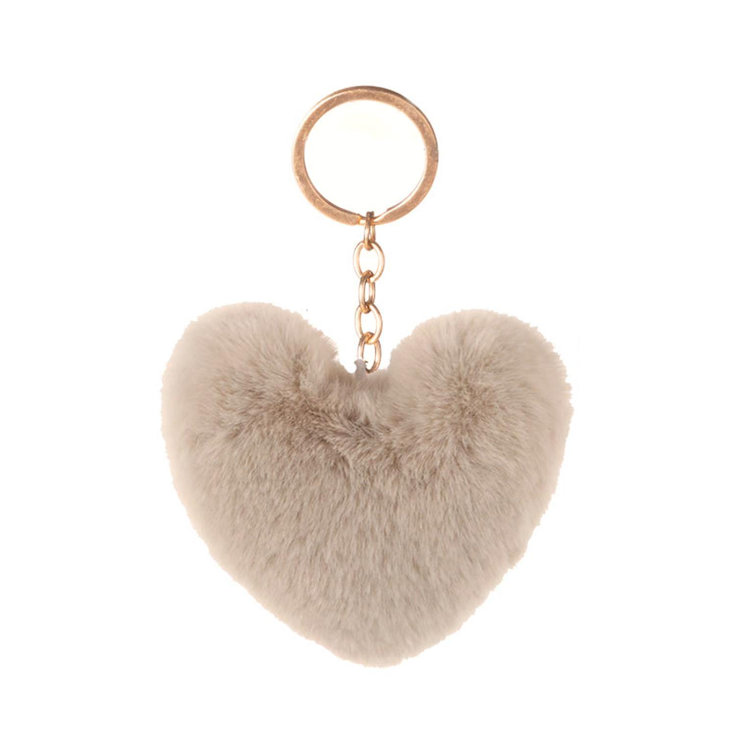 Merryso Plush Multicolor Splicing Heart-shaped Pendant Keychain Bag Car Key Ring Decor