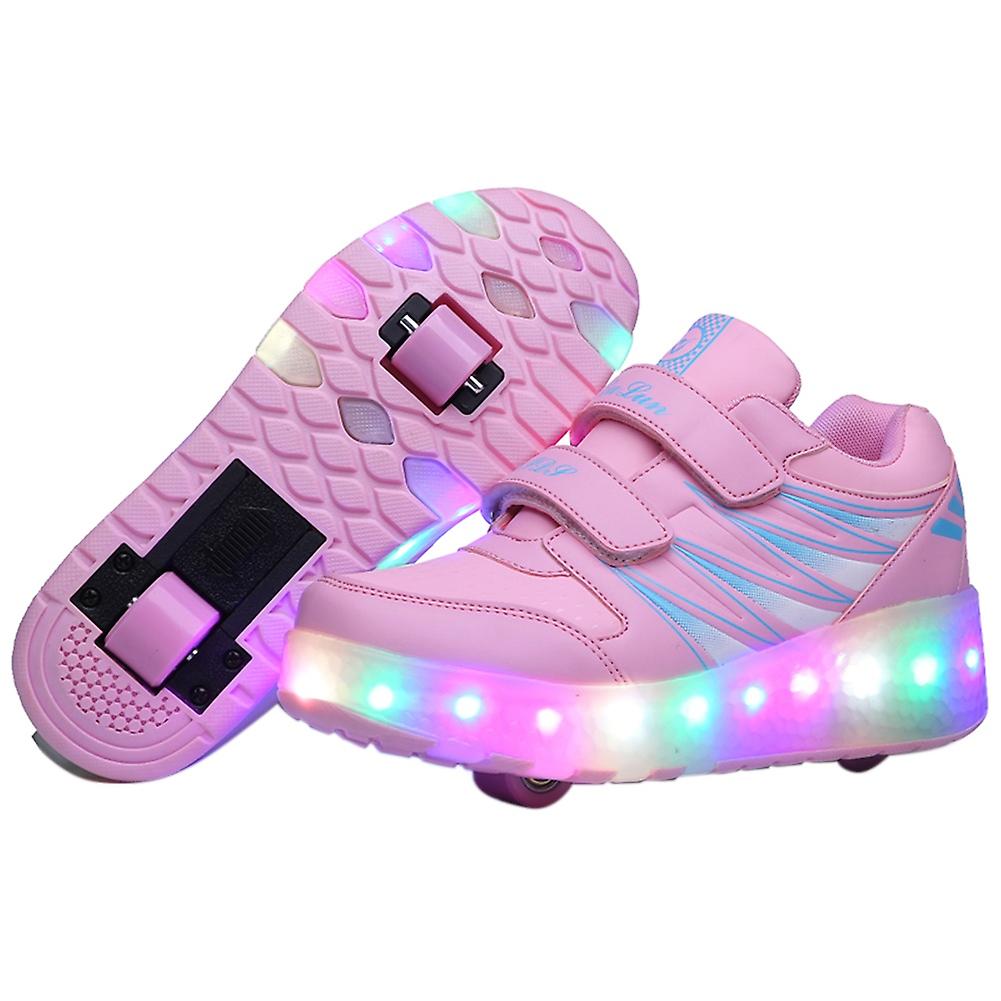 Merryso Mode Bunte LED-Lichtschuhe Kinder Erwachsene Roller Heelys Schlittschuhe Rosa 27