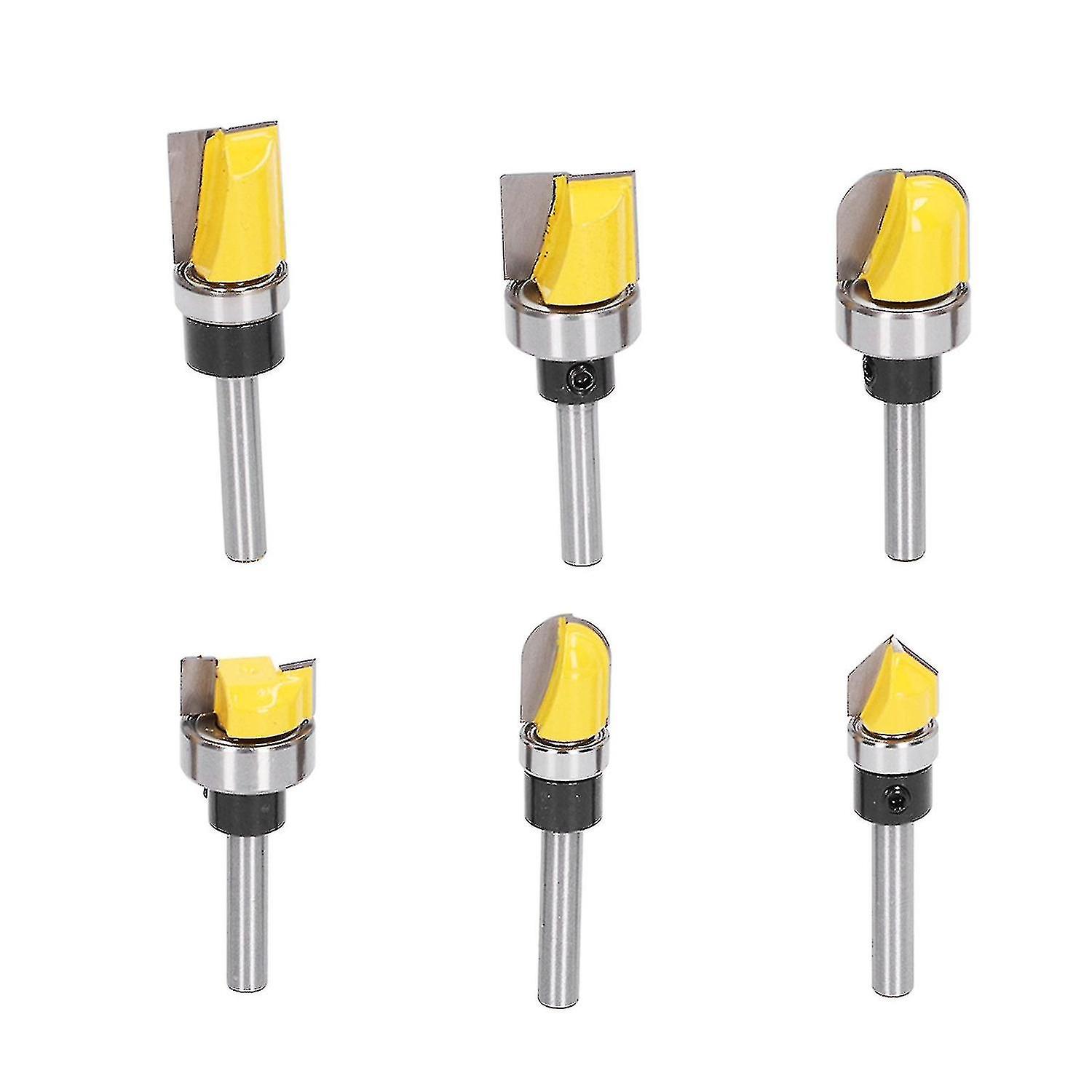 6pcs Flush Trim Bit 6mm Shank Pattern Router With Bearing Hinge Mortising Wood Milling Cutter