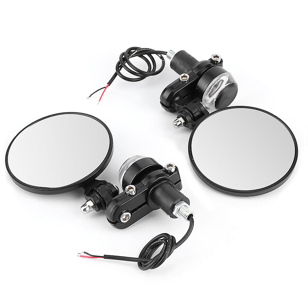 2pcs Folding Rearview Mirrors Round with LED Turn Signal for 0.67-0.75in Handlebar End Motorcycle Parts