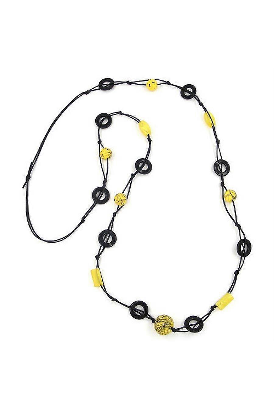 Necklace Beads Yellow Chain Black 100cm - Gl02140