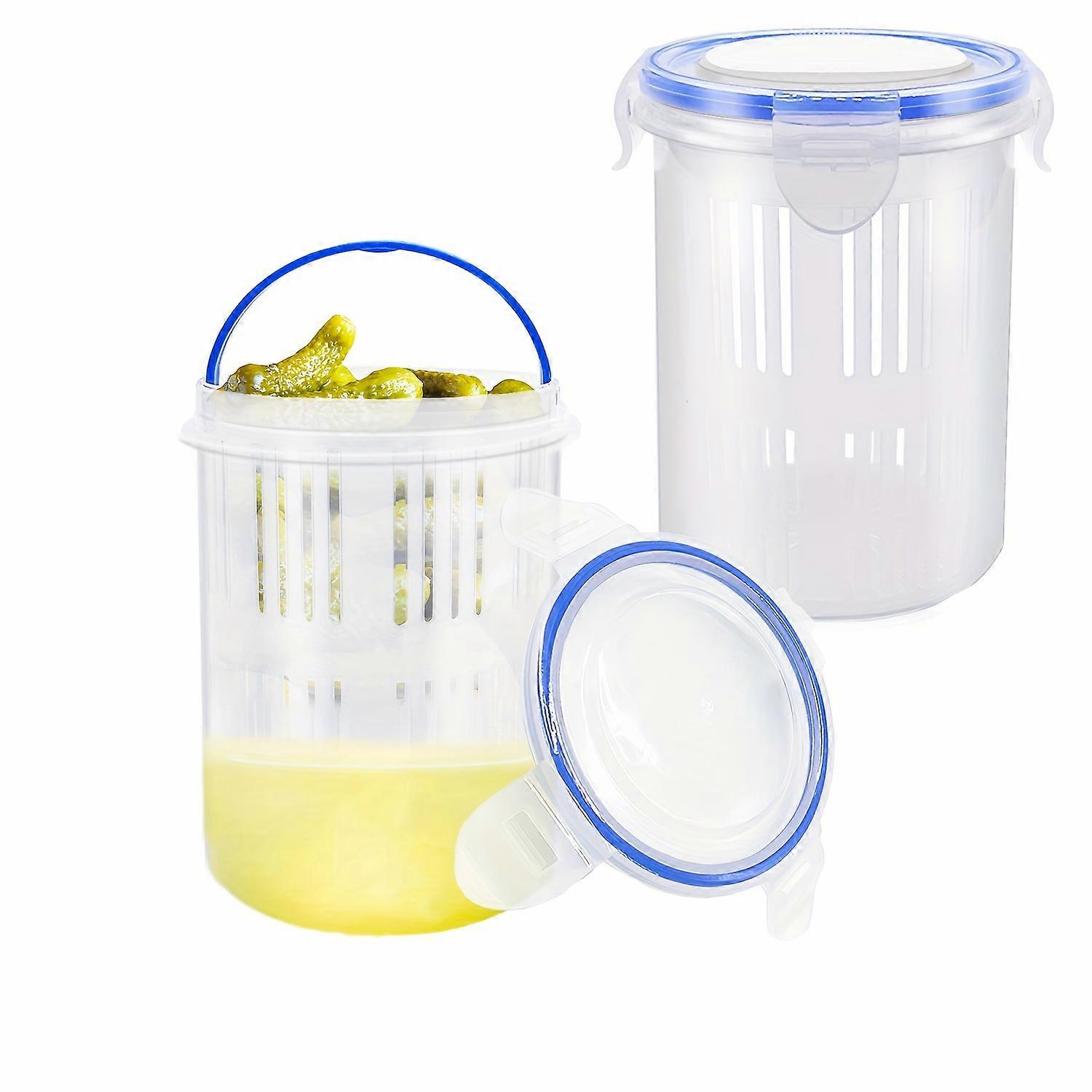 Set of 2 Round Plastic Food Jars & Canisters - Multipurpose, Reusable with Latch Closure - Hand Wash Recommended - Ideal for Pickling, Storage, and Fr