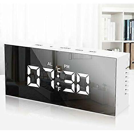 LED Mirror Digital Clock Bedside Alarm Clock Morning, Digital Night Light Alarm Clock with Snooze/USB Port/Date Display/Adjustable Brightness