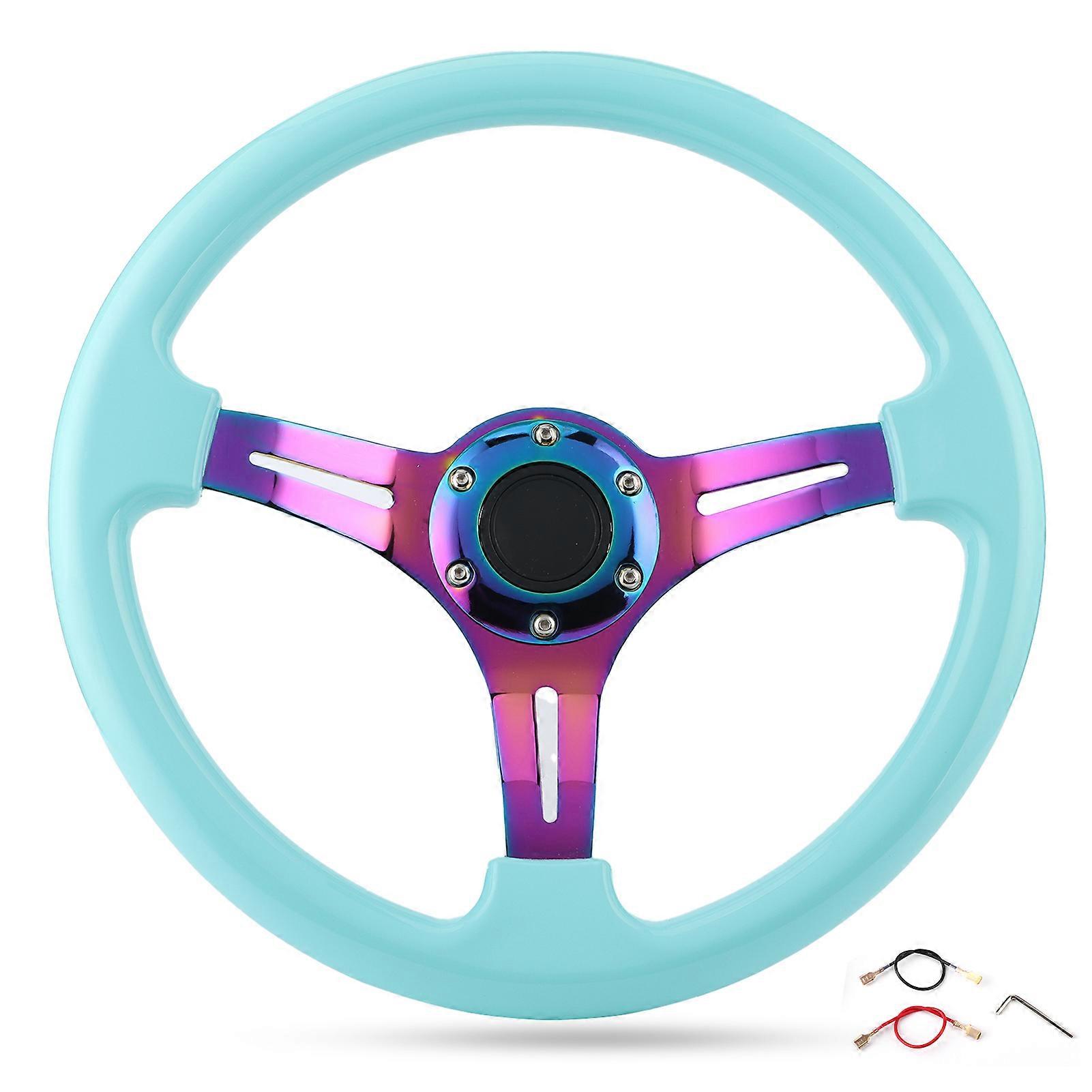 6?Bolt Racing Steering Wheel Replacement 350mm Dia Universal Deep Dish Light Blue