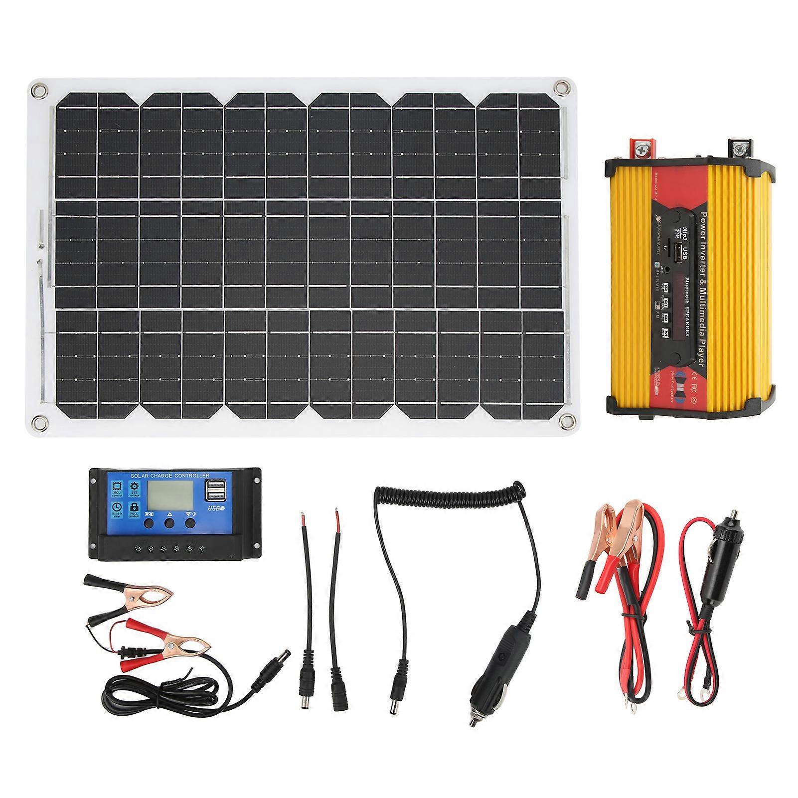 Solar Power System Power Inverter With Mp3 Multimedia Player 30a Solar Charge Controller 18w Monocrystalline Solar Panel 12v To 230v