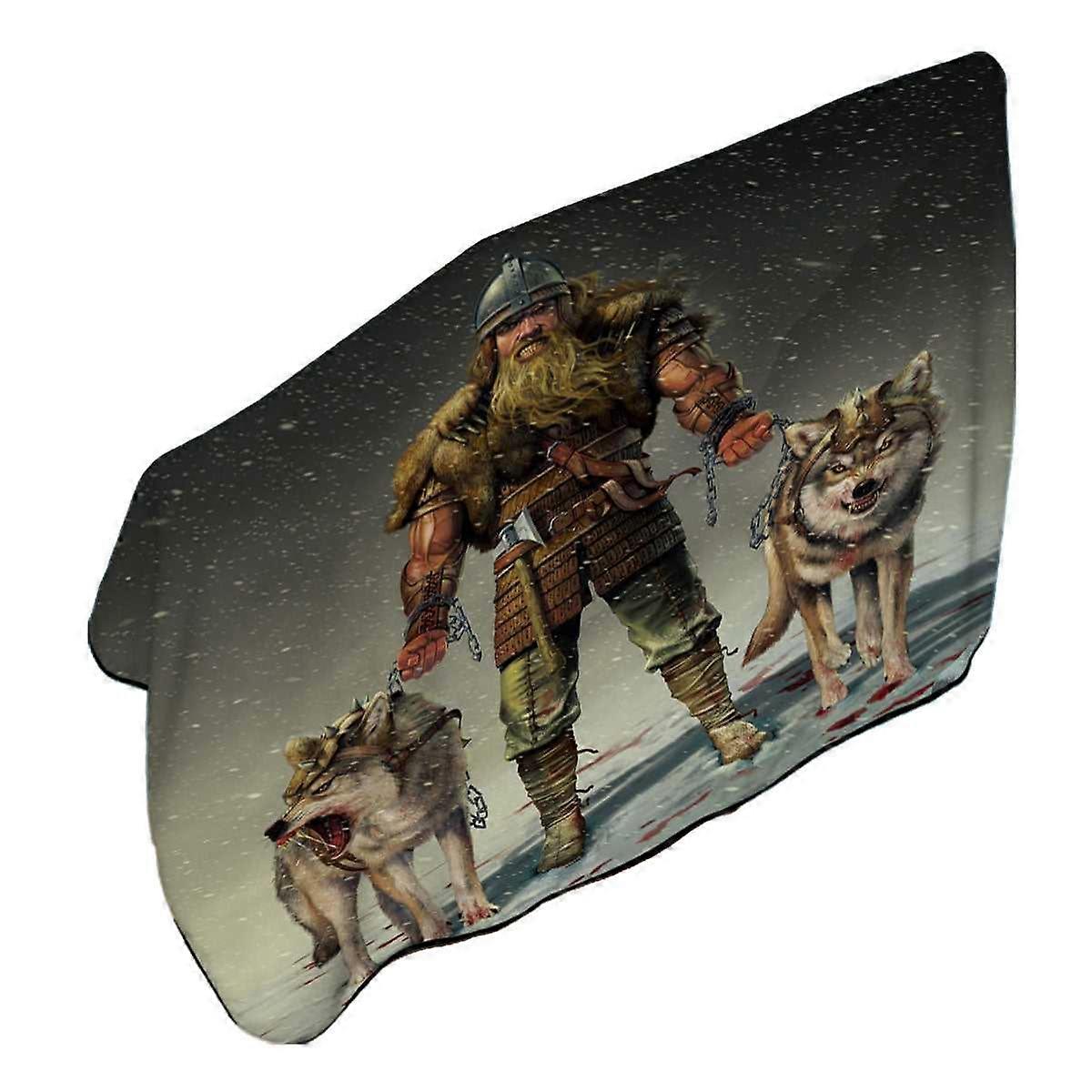 Cool Mens Art Mountain Viking and Wolves Microfiber Beach Towel