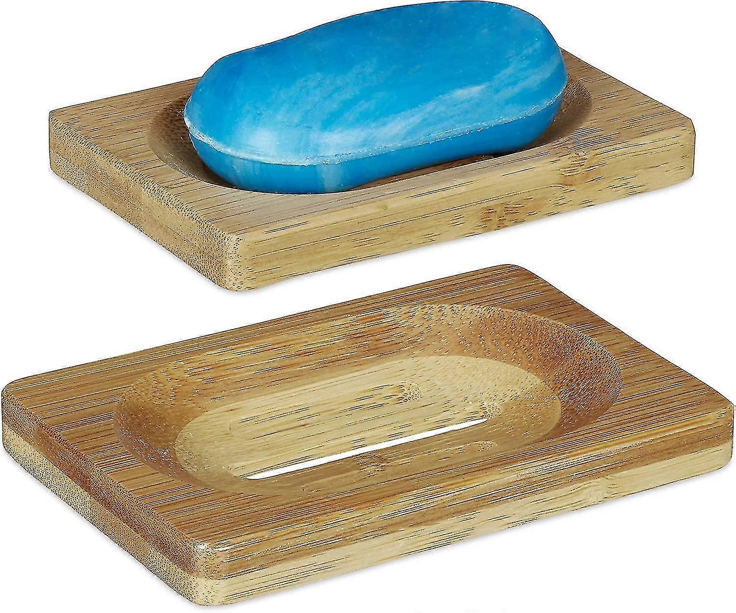 10024615 Bamboo Holder Set Of 2, Hand Soap Holder, Kitchen, Bathroom, Nature, Non-slip