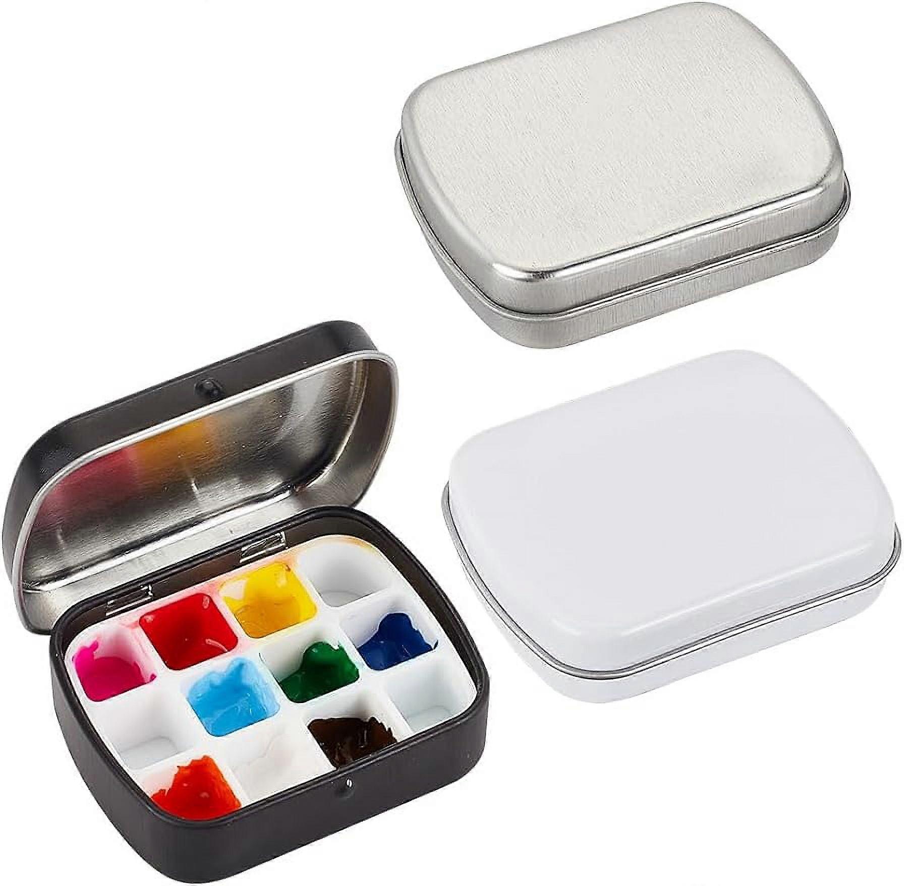3 Sets 3 Colors Empty Watercolor Palette Small Mini Tiny Tin Box Paint Tray Palettes with Plastic 12 Grids for DIY Travel Watercolor Palette Acrylic a