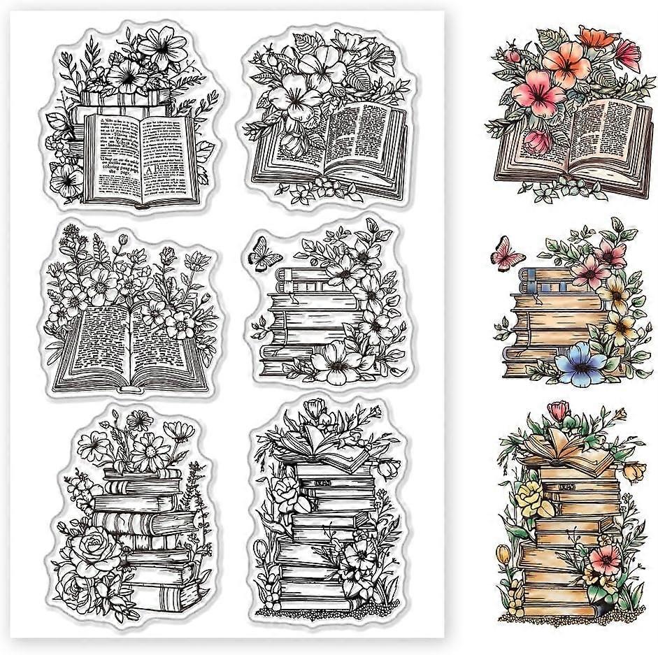 Book Flower Clear Stamps Silicone Clear Stamp Book Patterns for DIY Scrapbooking Photo Album Decorative Cards Making Stamps for Holiday Card Making Al
