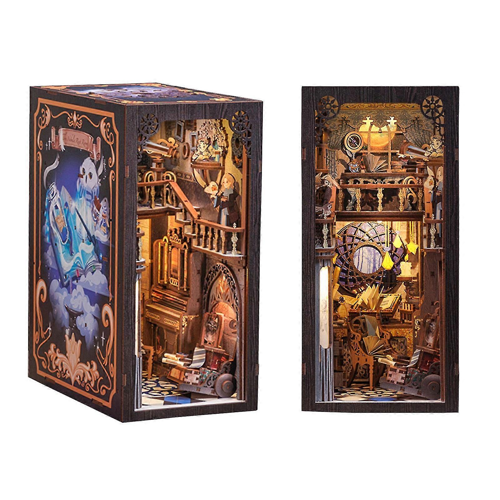 2024 New DIY Book Nook Kit W/Dust Cover 3D Wooden Puzzle Bookshelf Insert Decor LED Light