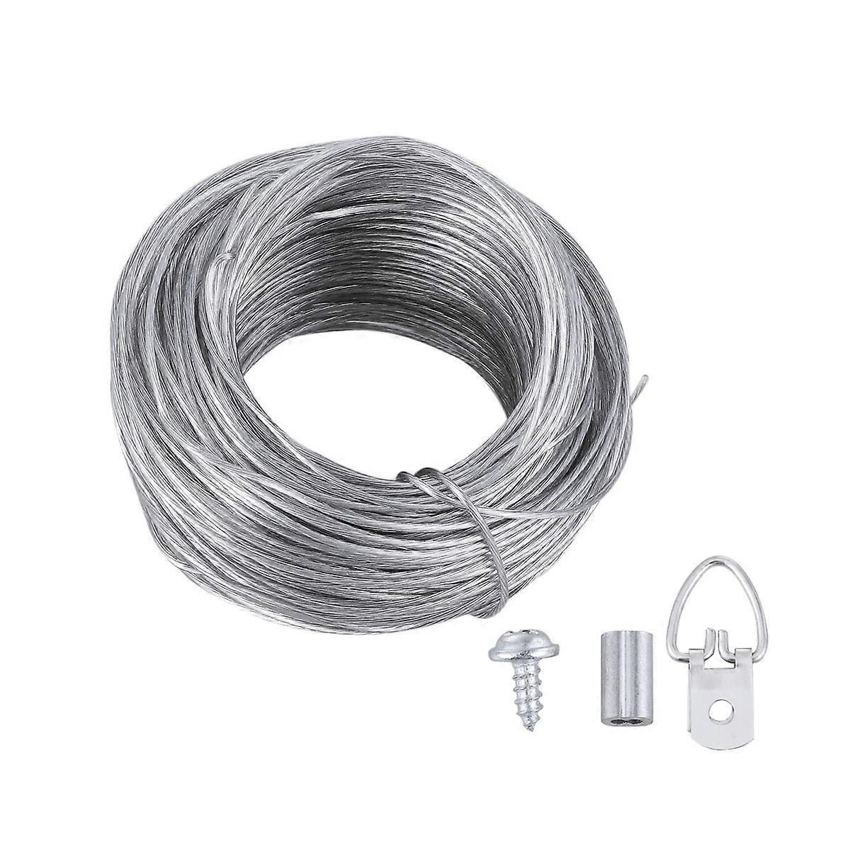 30.5M Rubberized Wire Rope and 20sets Photo Frame Hanging Hooks Kit Picture Hangers Picture Hanging Wire Set