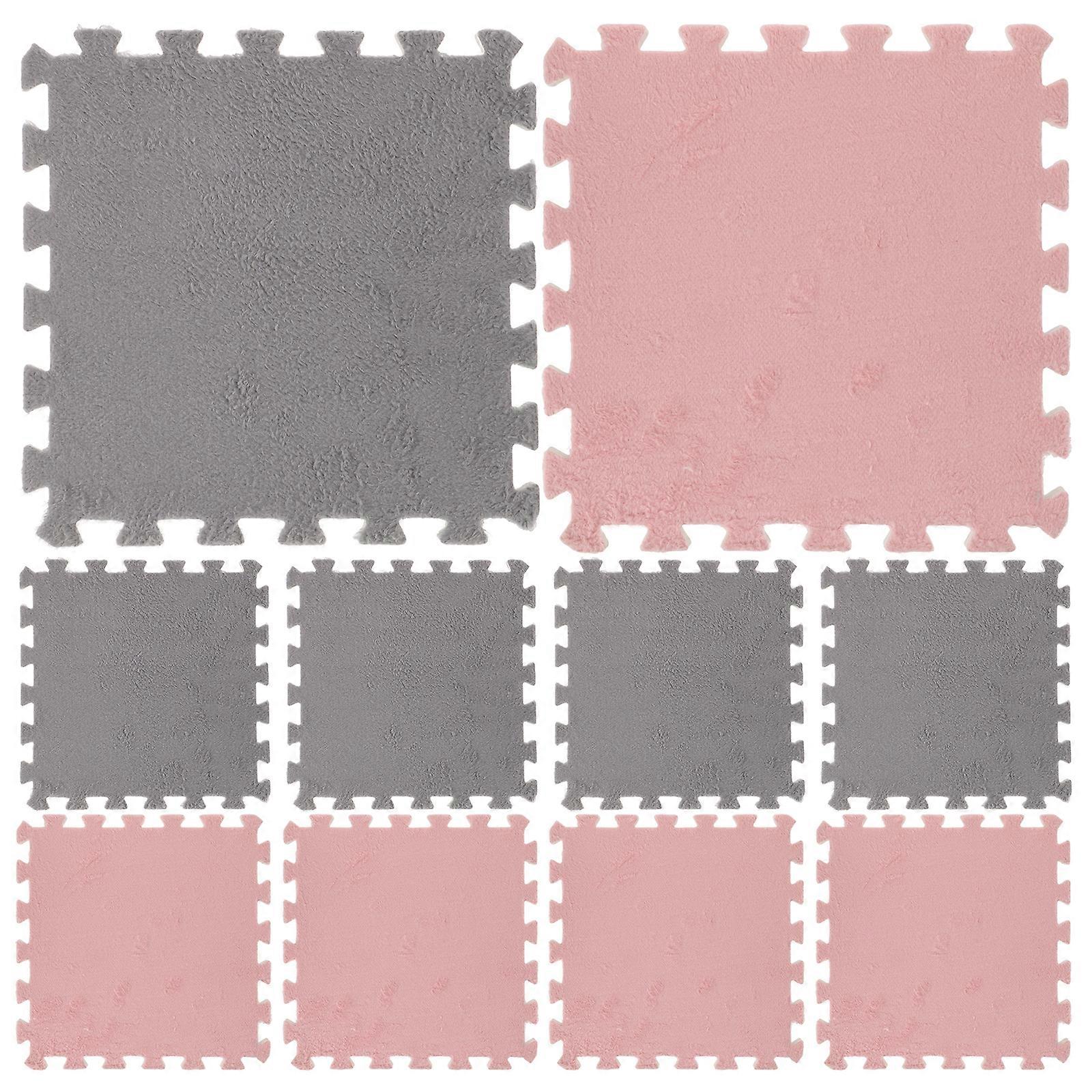 10pcs Square Plush Puzzle Foam Floor Mat Interlocking Carpet Tiles Flooring Playmats