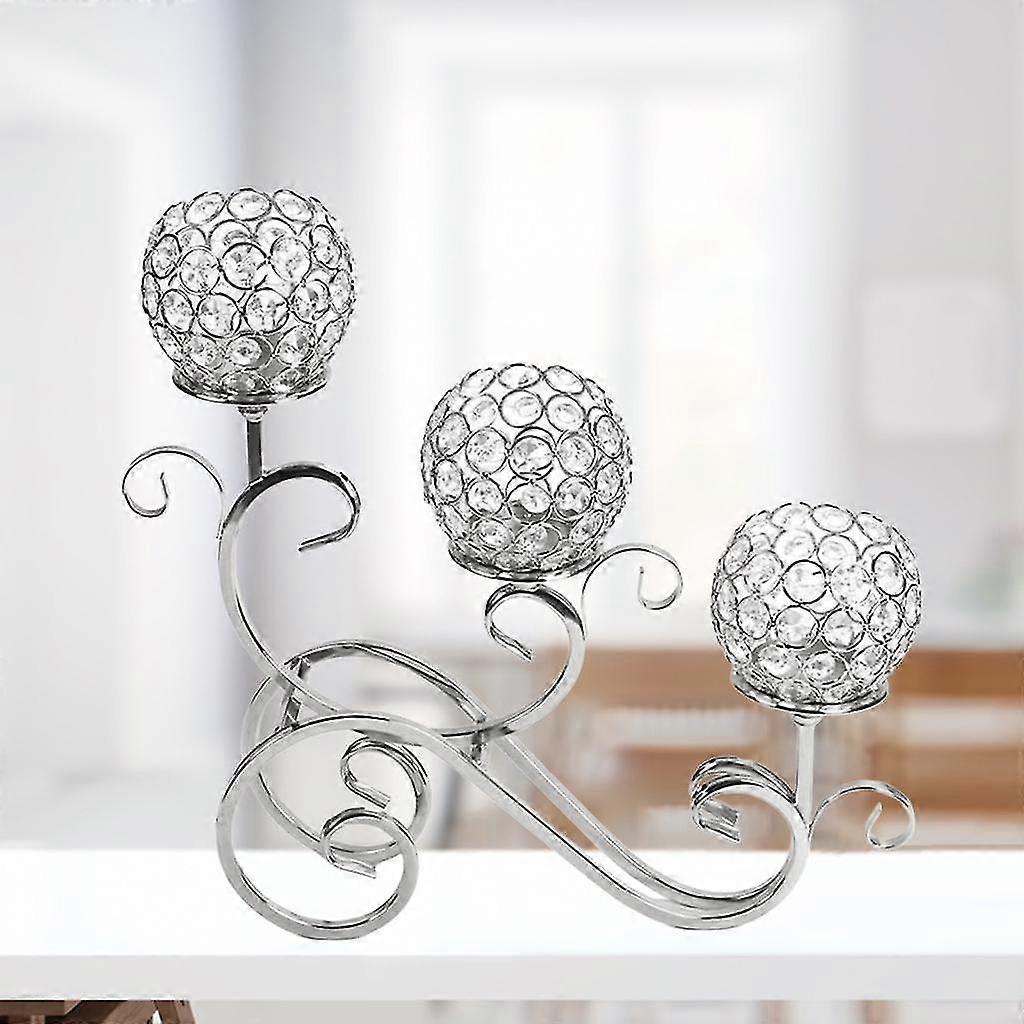 Crystal Candle Holder 3 Arm Candelabra Candlestick Party Table Decor Silver