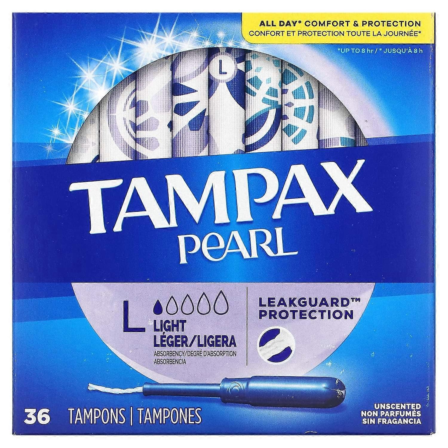 Tampax, Жемчуг, Легкий, без запаха, 36 тампонов