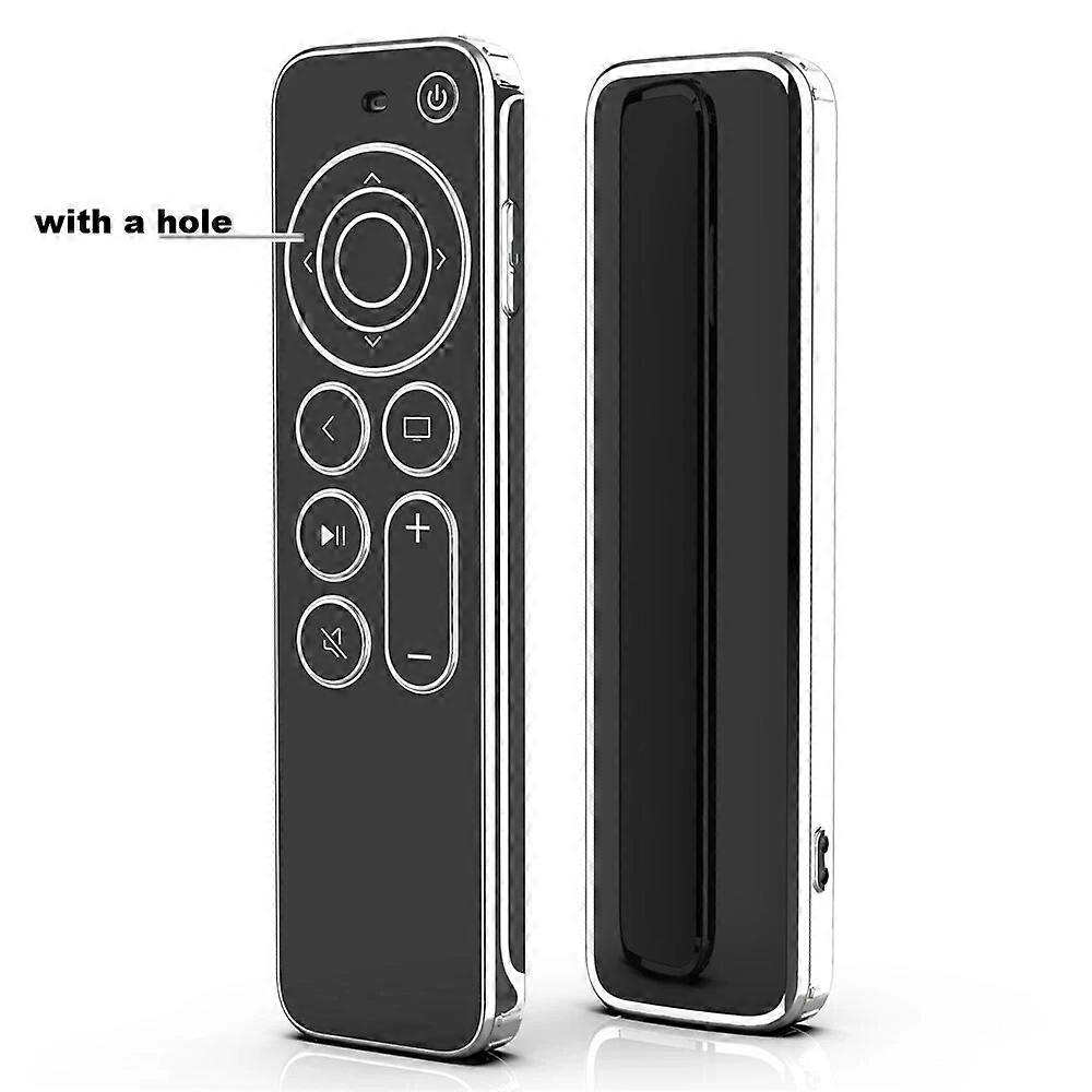 TPU Soft Case For Apple TV 4k 2021 Remote Prevent Scratches with Drop Protection Transparent with Silver Edge